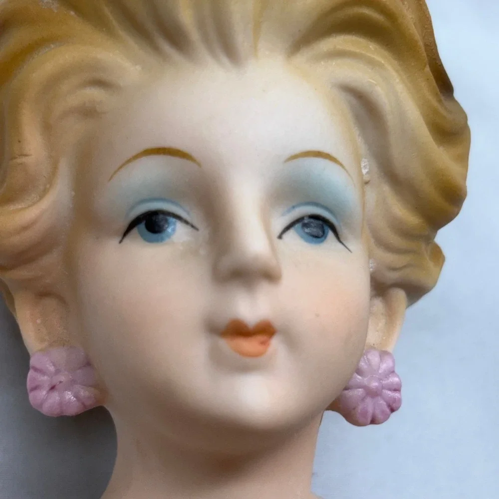 Karen Carson Lady Head Bust Candle Pink Gold Vintage Good Handcrafted Ceramic